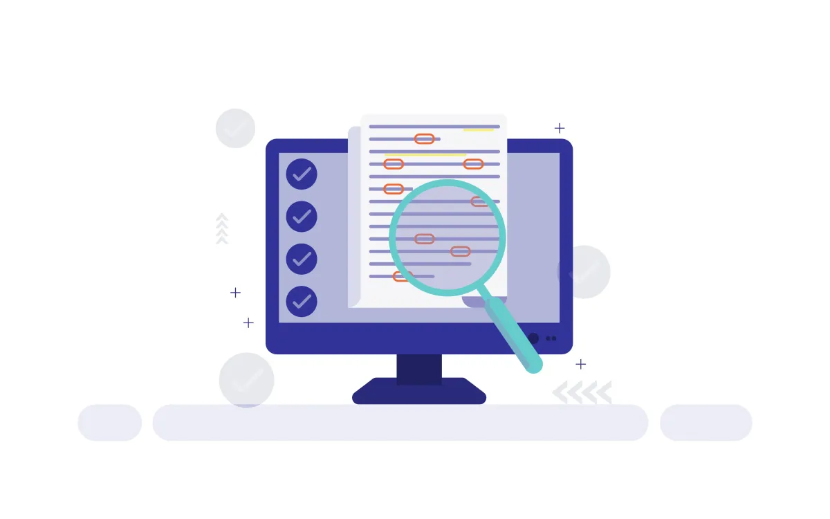 Source code being examined line by line under a magnifying glass on screen